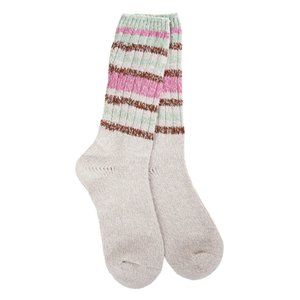 Worlds Softest Socks Ragg Crew Womens Size 6-11 Mushroom Stripe Valentine's NWT